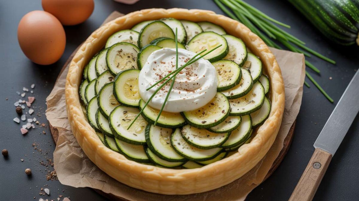 Recette savoureuse de tarte courgette, chèvre et ciboulette