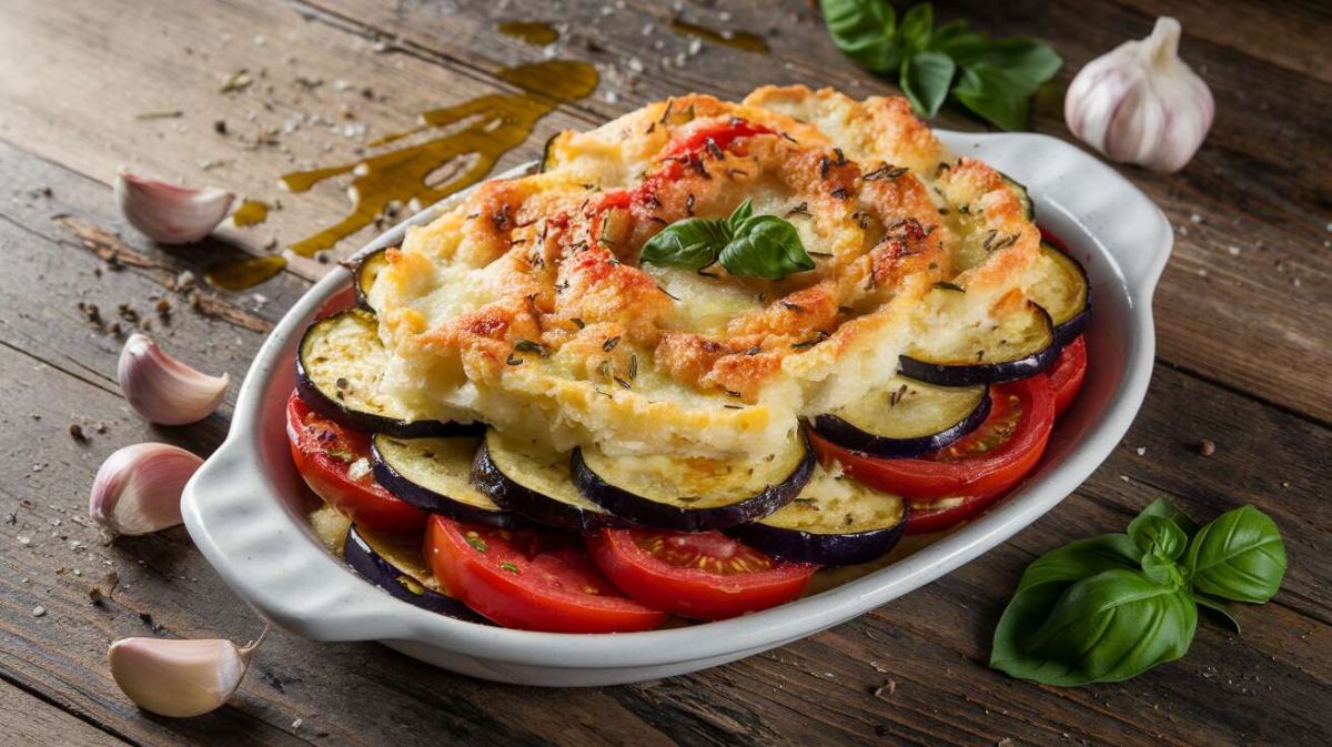 Gratin d’été léger : tomates, aubergines et courgettes au parmesan
