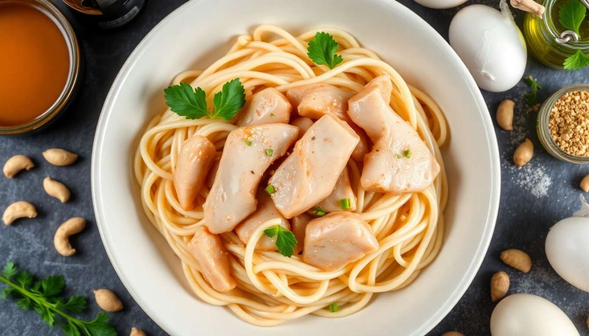 Découvrez la recette irrésistible des nouilles sautées au poulet et noix de cajou
