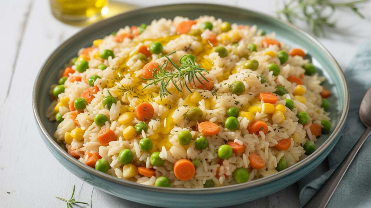 un riz printanier aux légumes croquants pour un repas santé