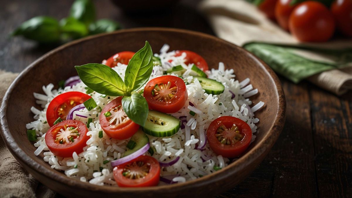 une salade de riz colorée aux poivrons pour un été pétillant