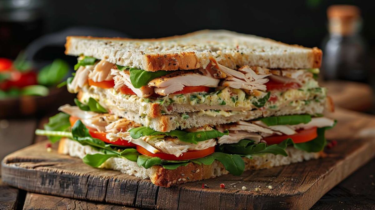 Recette rapide de club sandwich au poulet et crudités