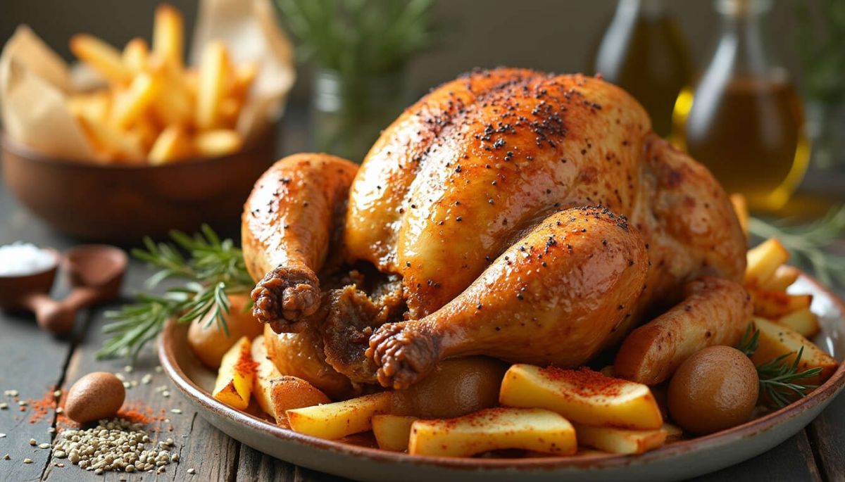 Recette de poulet rôti et frites maison