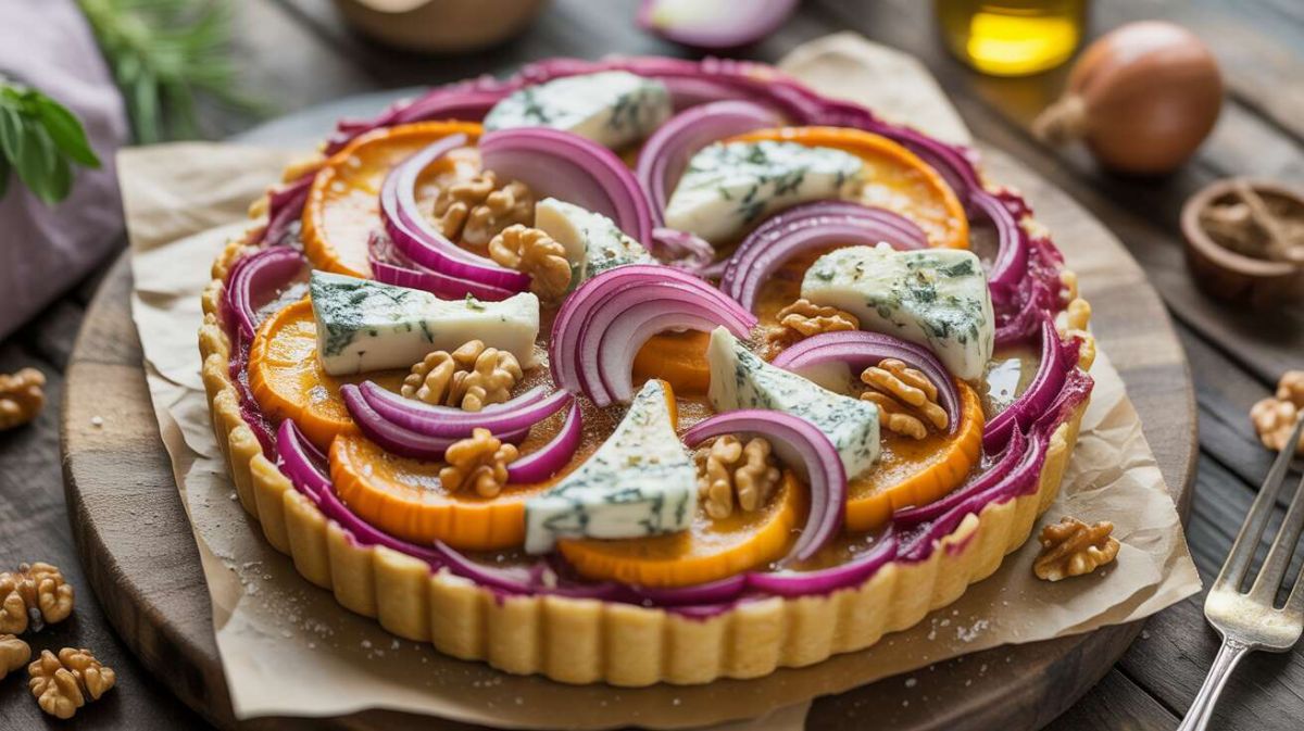 Une tarte flambée réinventée : potimarron et fromage bleu au rendez-vous
