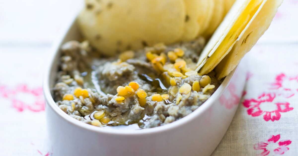 Caviar d'aubergine et lentilles au cumin