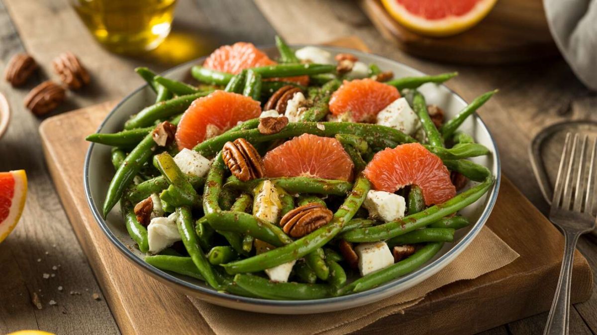 Une salade fraîche au fromage de brebis, haricots verts et pamplemousse à découvrir