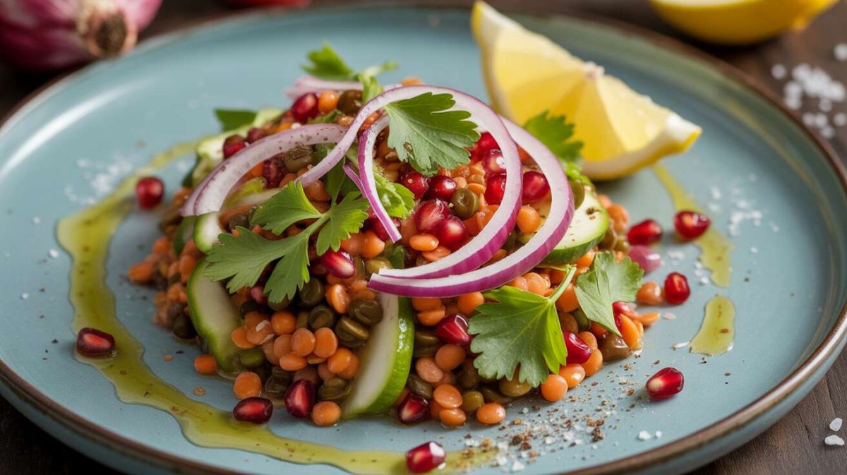 Salade de lentilles corail, grenade et coriandre : un mélange délicieux en un rien de temps