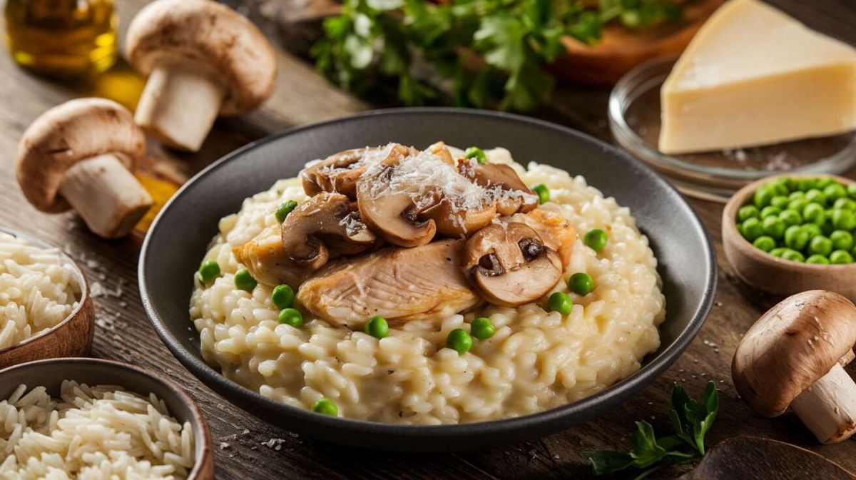 Plongez dans la douceur du risotto au poulet et champignons